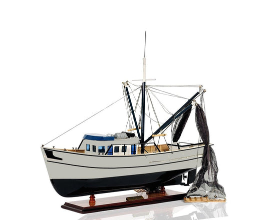 22" Black And White Solid Wood Hand Painted Model Boat