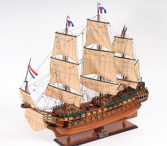 35" Brown Solid Wood Hand Painted Model Boat