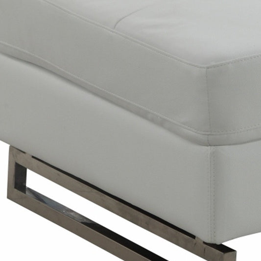 63" White and Silver Faux Leather Ottoman