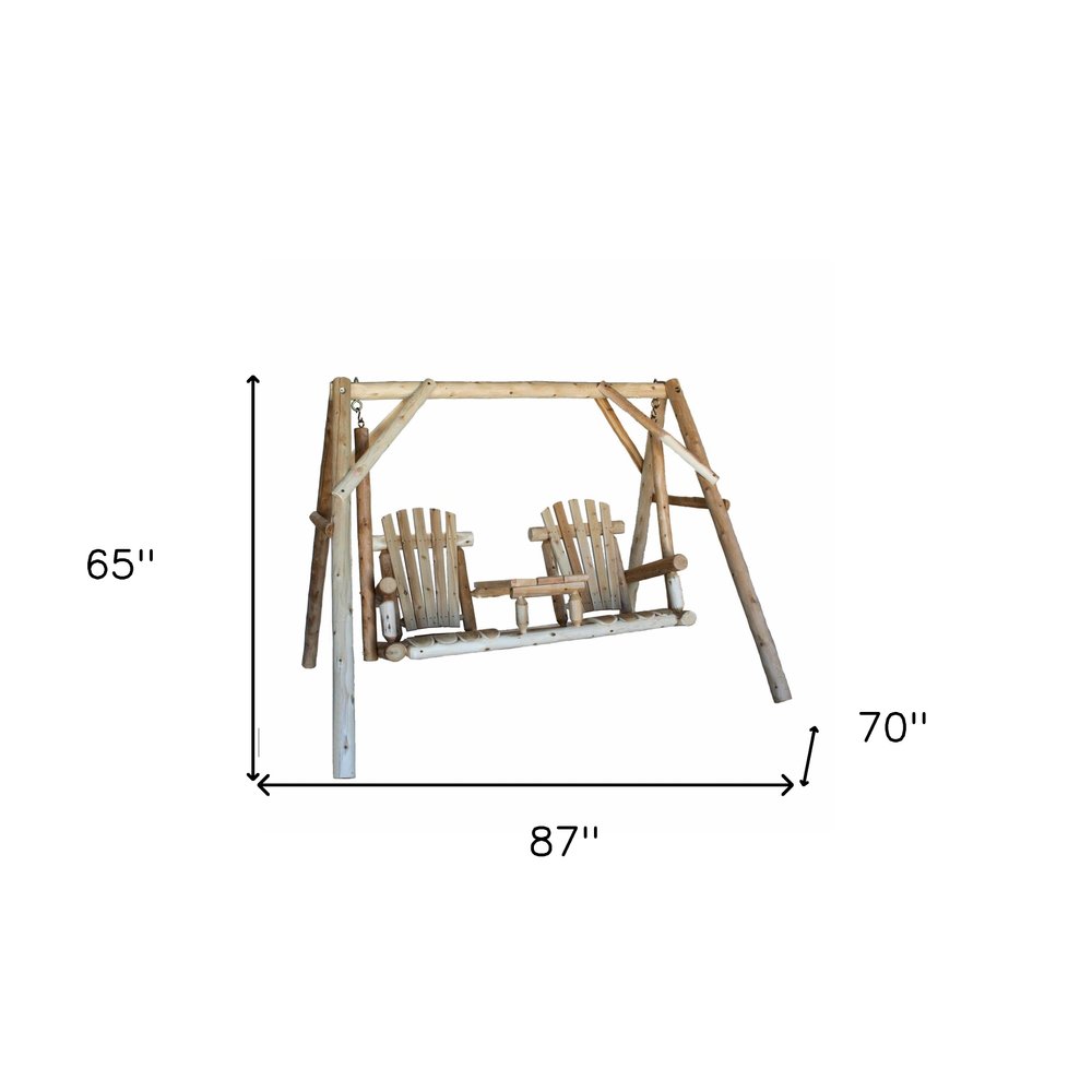 87" Natural Solid Wood Swing Chair