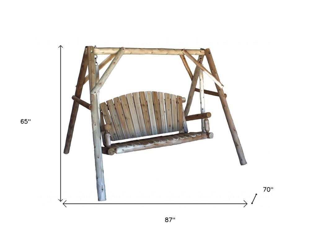 87" Natural Solid Wood Swing Chair