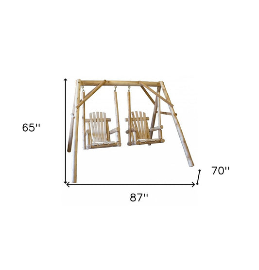 87" X 70" X 65" Natural Wood Double Chair Swing