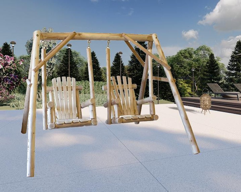 87" X 70" X 65" Natural Wood Double Chair Swing