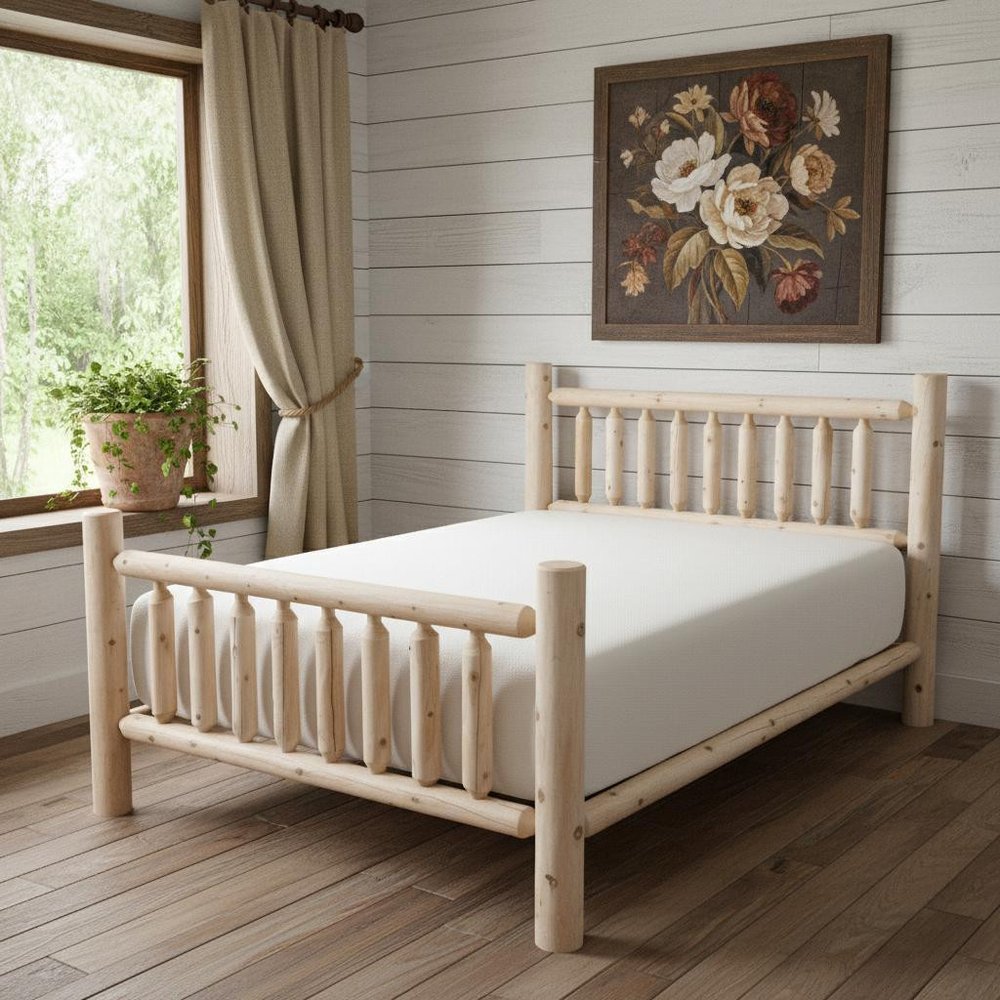 Natural Clear Finish Low Post Cedar Log Twin Bed