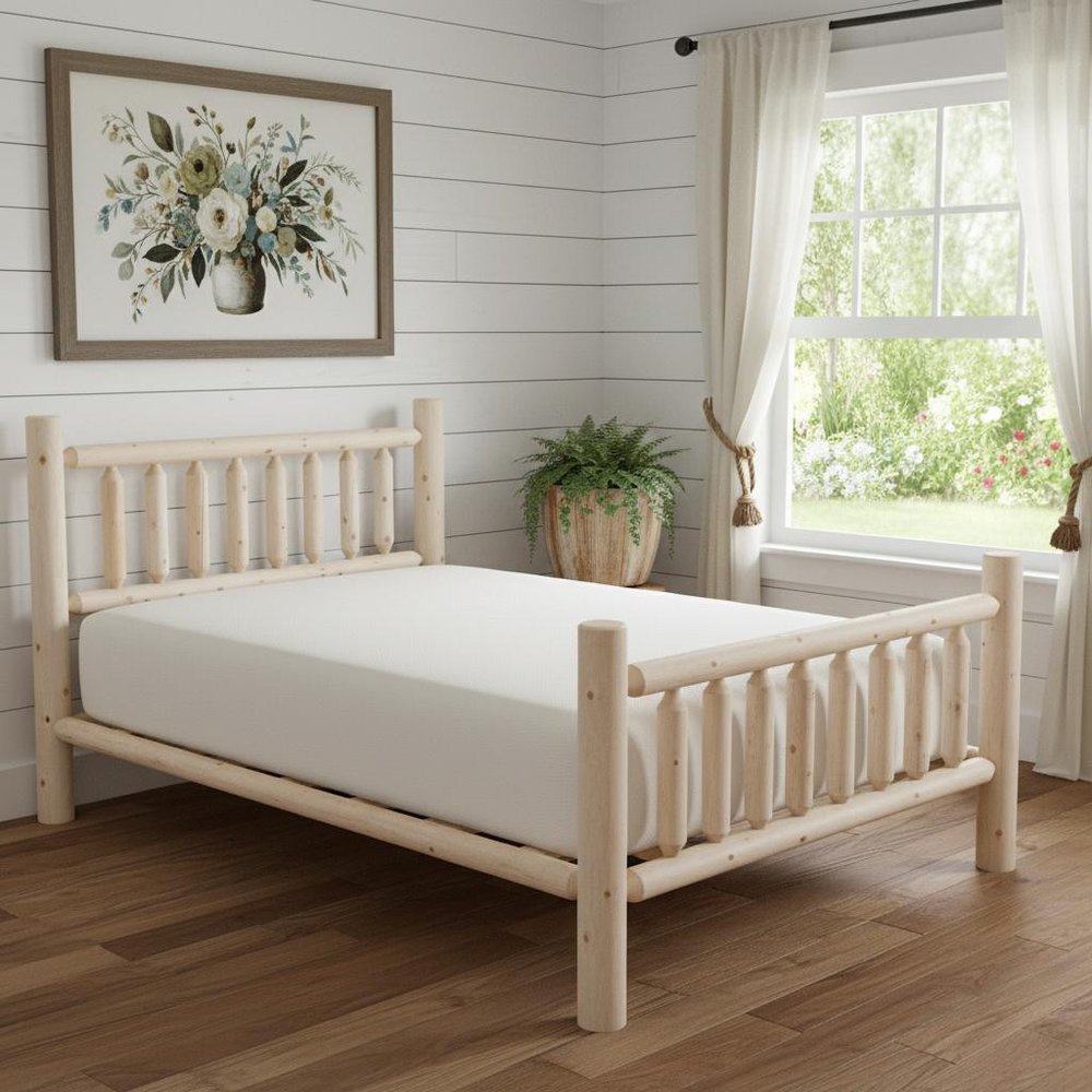 Natural Dark Brown Finish Low Post Cedar Log Twin Bed