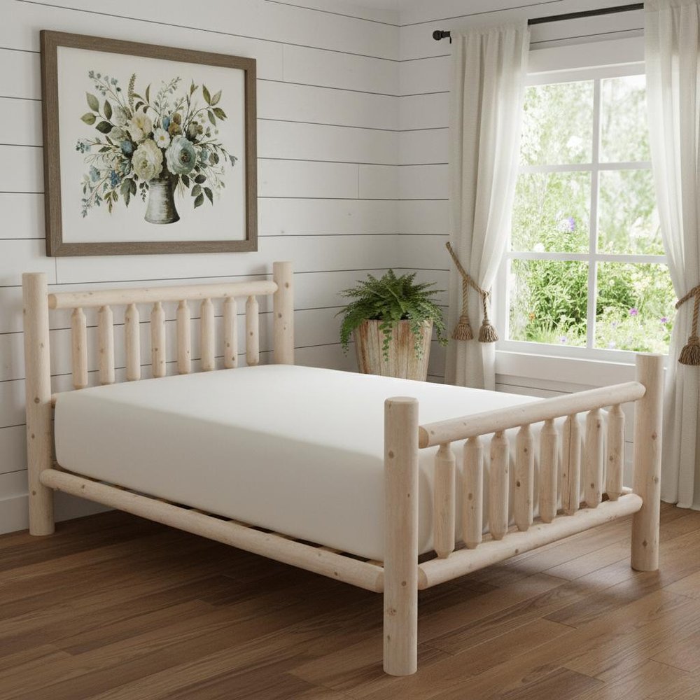 Natural Unfinished Low Post Cedar Log Double Bed
