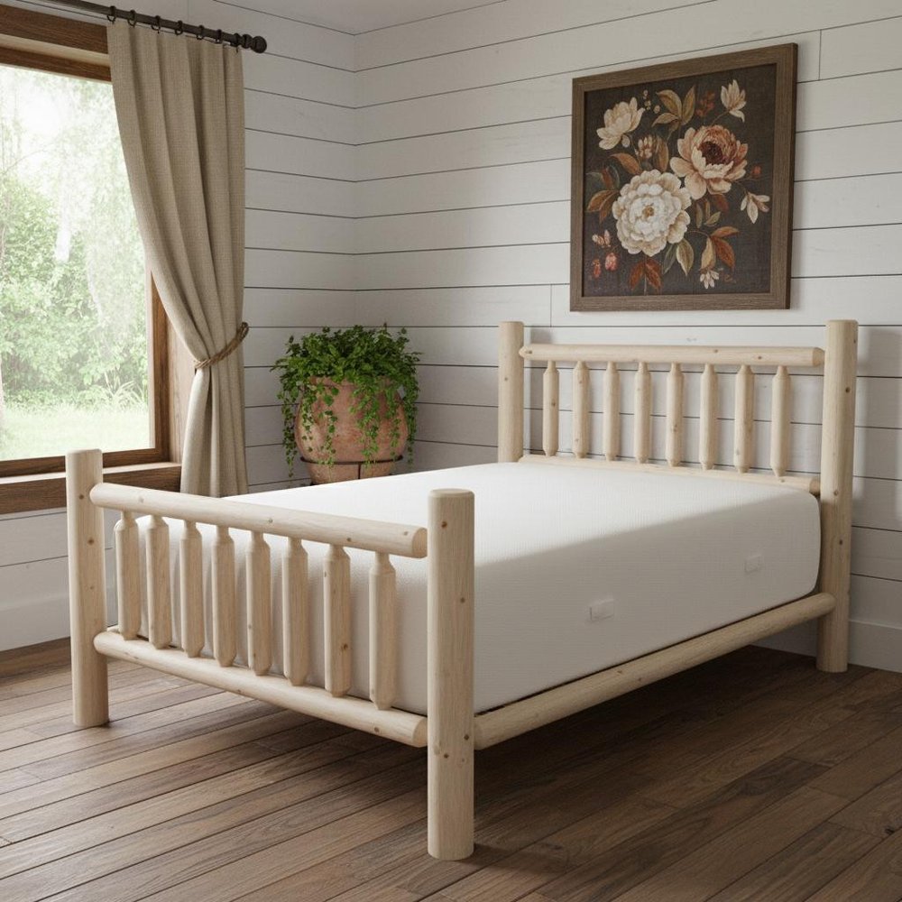 Natural Clear Finish Low Post Cedar Log Queen Bed