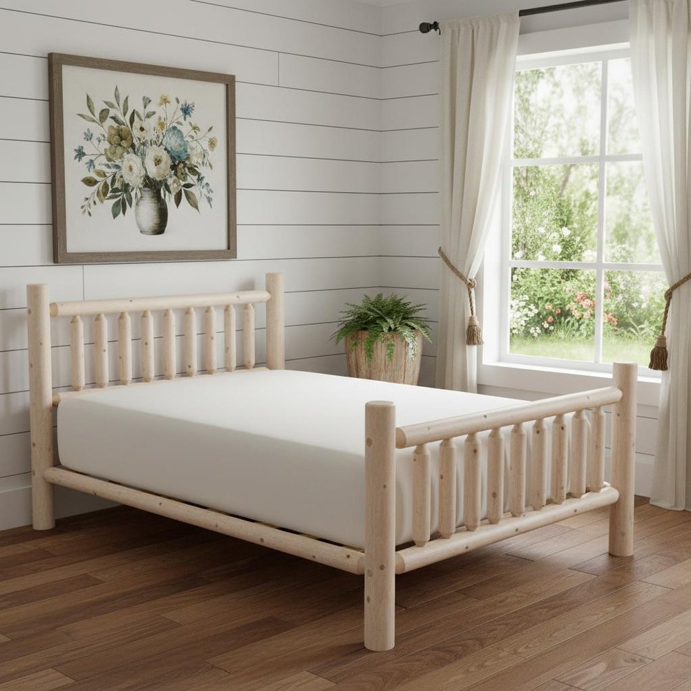 Natural Dark Brown Finish Low Post Cedar Log Queen Bed