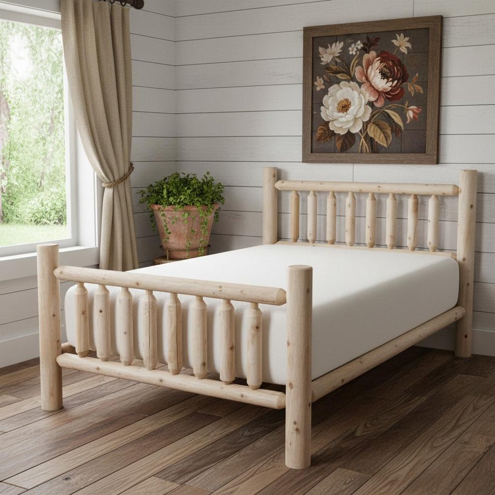 Natural Dark Brown Finish Low Post Cedar Log King Bed