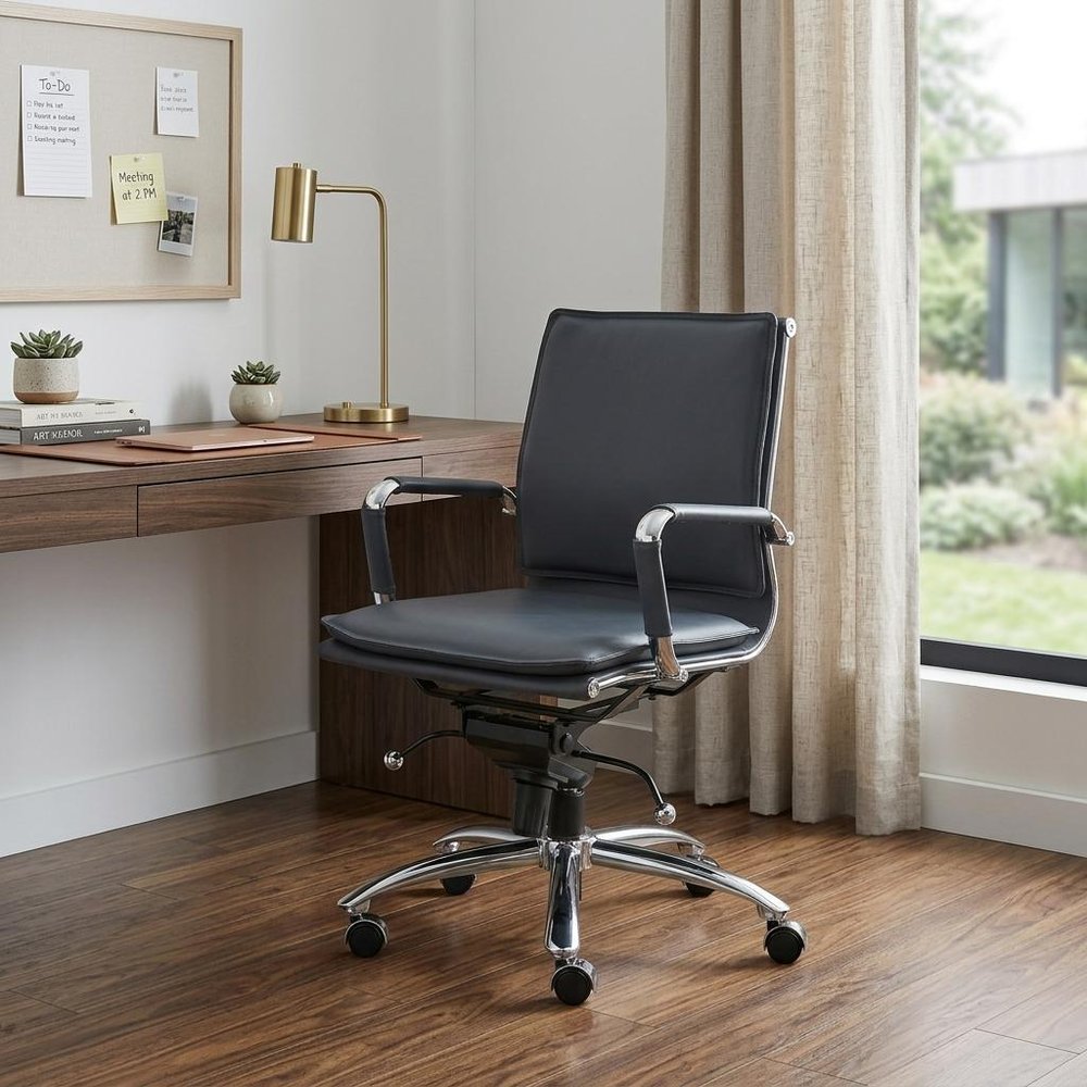 Blue and Silver Adjustable Swivel Faux Leather Rolling Conference Office Chair