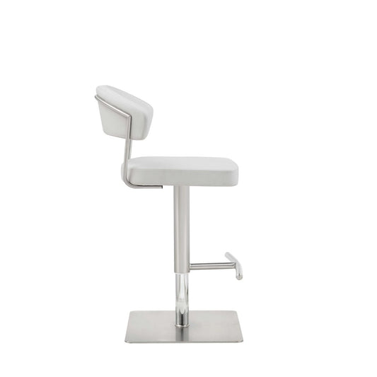 White And Silver Faux Leather And Steel Bar Chair