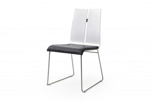 Set of Two Black and Silver Upholstered Faux Leather Dining Side Chairs