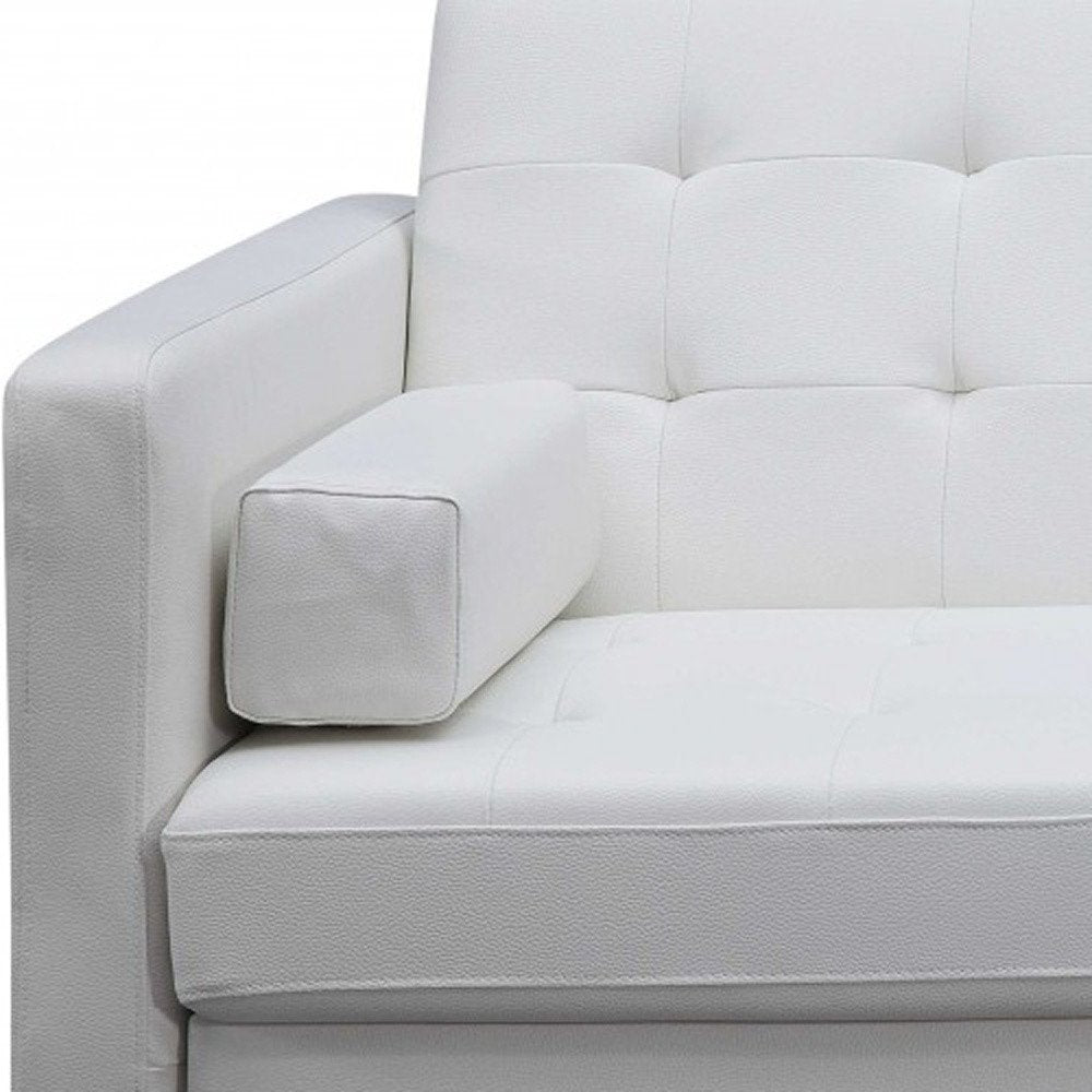 80" White Faux Leather Sleeper Sofa With Silver Legs
