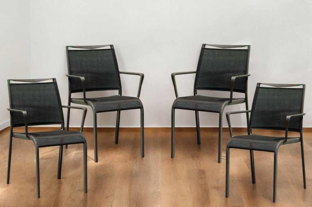 Set of Four Gray Dining Arm Chairs