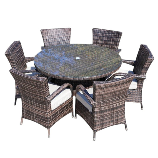 Seven Piece Clear and Gray Round Glass Dining Set