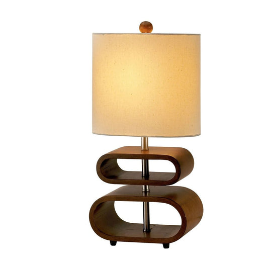 19" Brown Retro Ovals Wood Bedside Lamp With Natural Shade