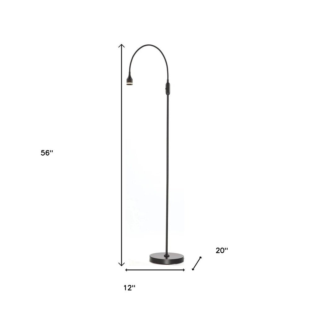 56" Black LED Arched Floor Lamp With Black Drum