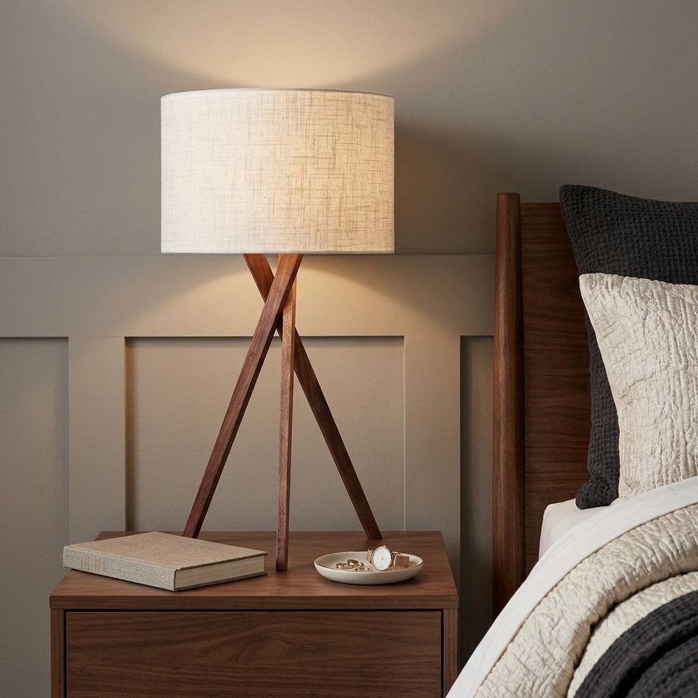 Tripod Leg Walnut Wood Table Lamp