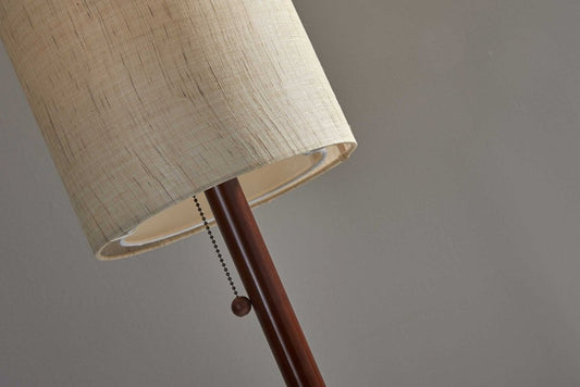 65" Brown Solid Wood Floor Lamp With Beige Linen Drum Shade