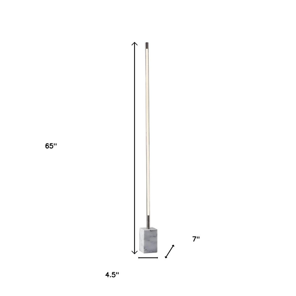 Minimalist Ambient Glow Led Floor Lamp With Dimmer In Brushed Steel And White Marble