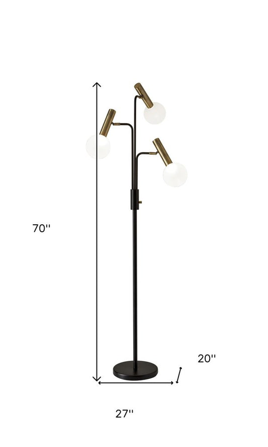 70" Black And Bronze Three Light LED Tree Floor Lamp With White