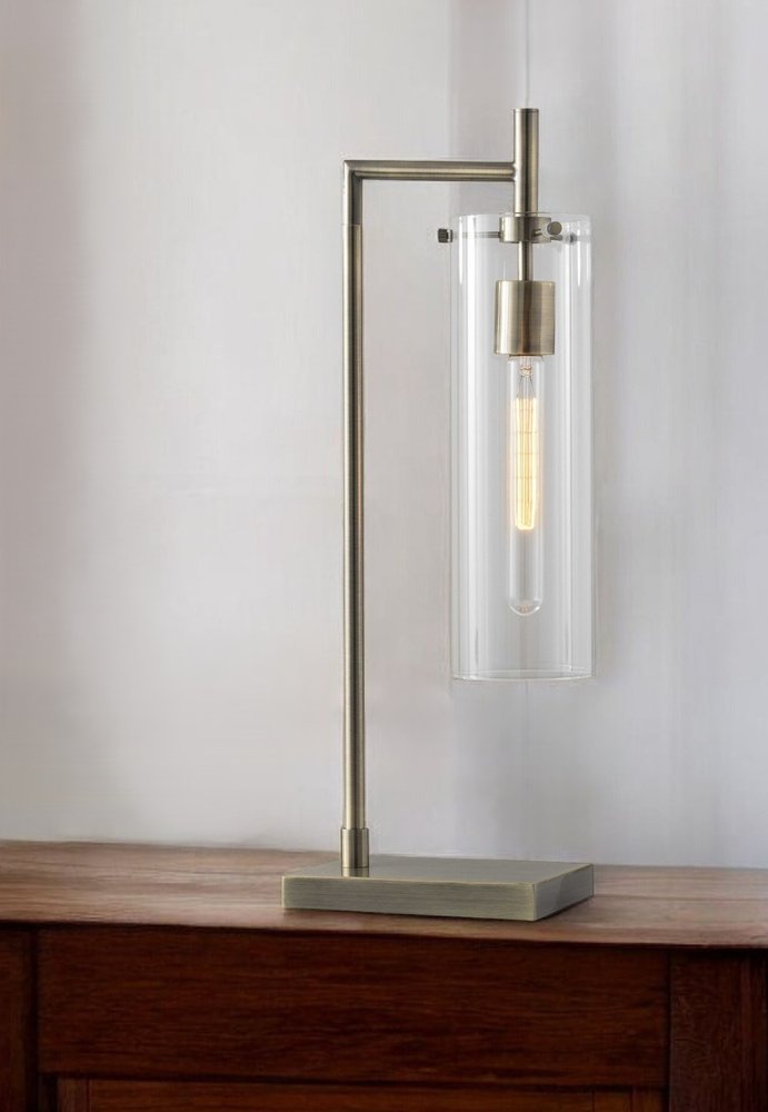 24" Brass Novelty With Clear Cylinder Shade