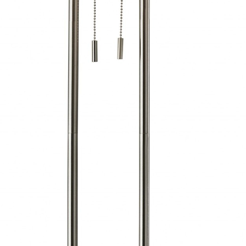 62" Silver Metal Task Floor Lamp With White Fabric Drum Shade