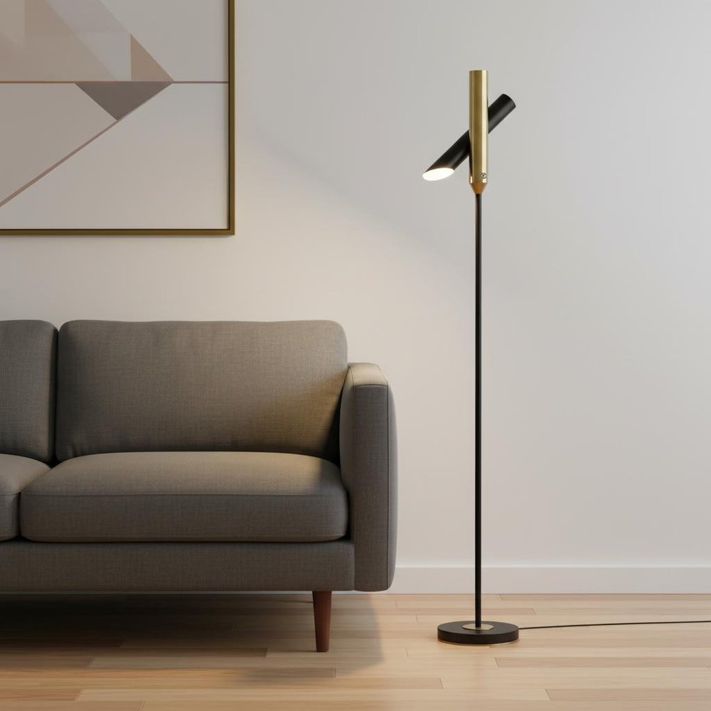 68" Black Metal LED Floor Lamp With Black Metal Cylinder Shade