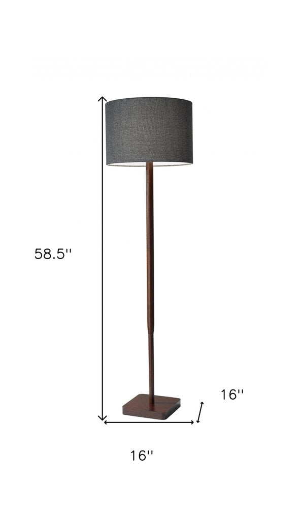 59" Natural Solid Wood Floor Lamp With White Linen Drum Shade