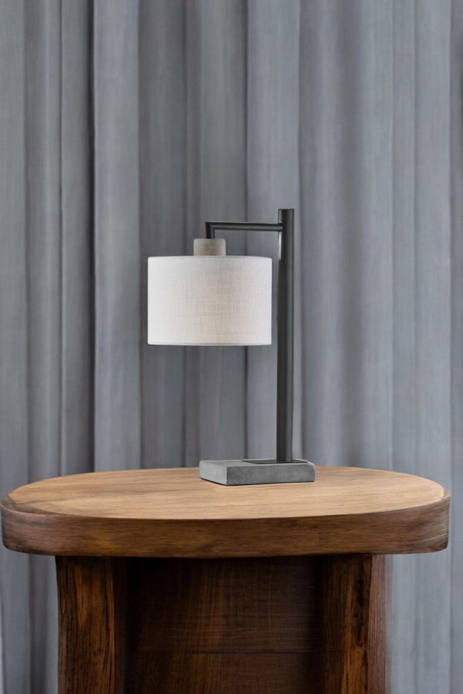 23" Gray Metal Novelty Table Lamp With White Empire Shade