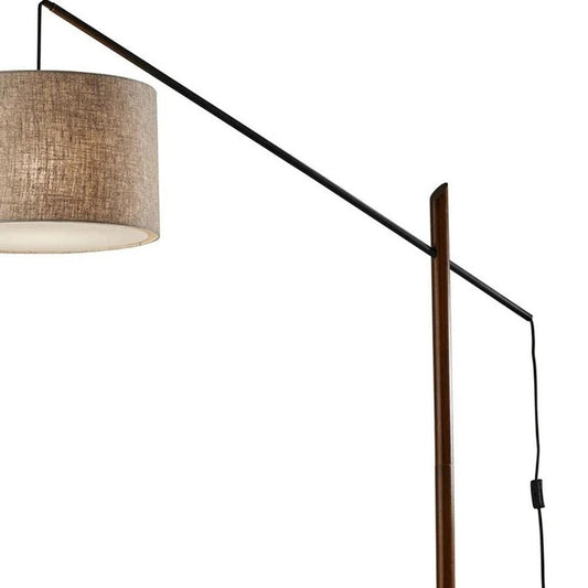 77" Beige And Black Swing Arm Floor Lamp With Beige Fabric Drum Shade