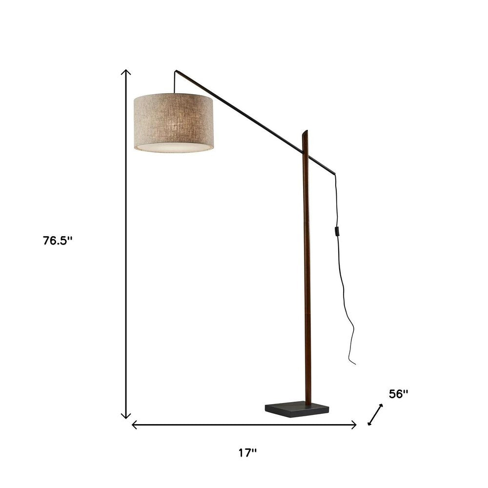 77" Beige And Black Swing Arm Floor Lamp With Beige Fabric Drum Shade