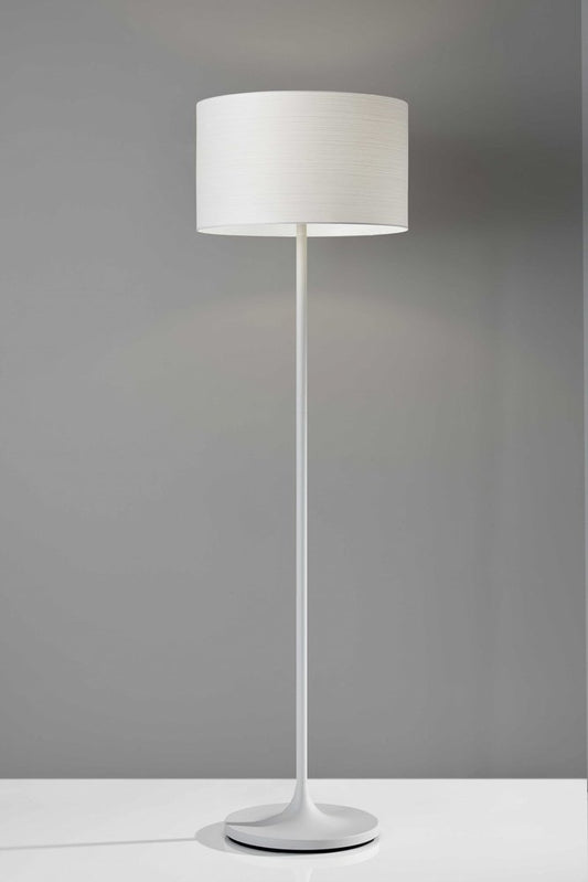 60" White Floor Lamp With White Fabric Drum Shade