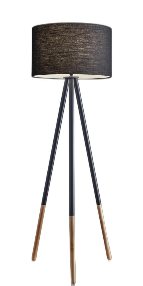 Black Metal Tripod Floor Lamp With Black Fabric Drum Shade
