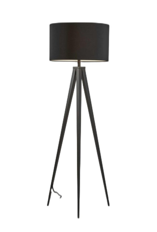 60" Natural Metal Tripod Floor Lamp With White Fabric Drum Shade