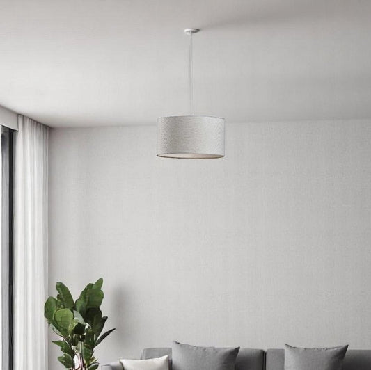 White Fabric Sleek Drum Pendant Lamp