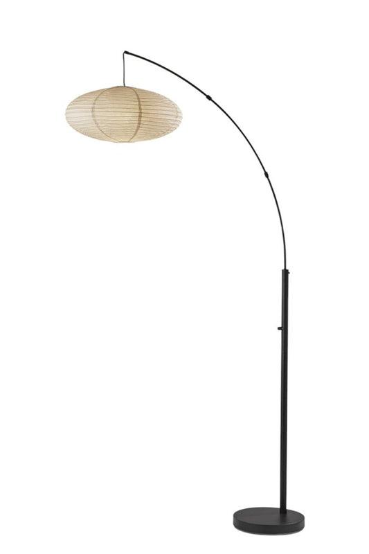 80" Beige And Black Arc Floor Lamp With Beige Paper Globe Shade