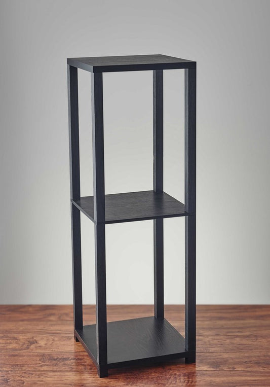 35" Black Solid Wood Square End Table With Two Shelves