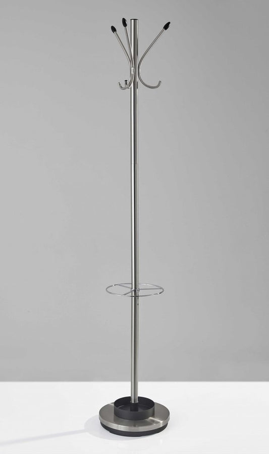 13" X 68" Brushed Steel Brushed Steel Stand Coat Rack
