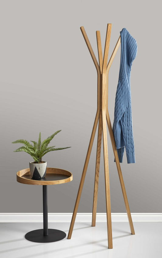 22" Black And Natural Wood And Metal Round Pedestal End Table