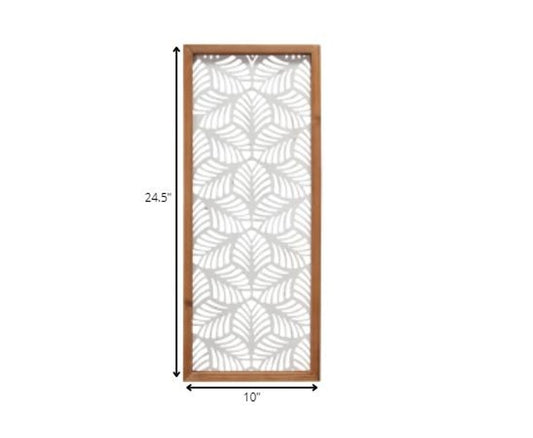 25" X 10" White and Natural Leaf Floral Wood and Metal Wall Decor