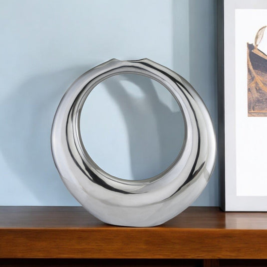17" Silver Aluminum Ring Hoop Table Vase