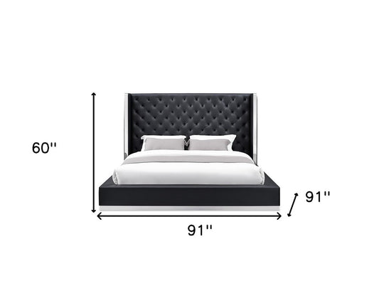 White Tufted Faux Leather Upholstered King Bed Frame