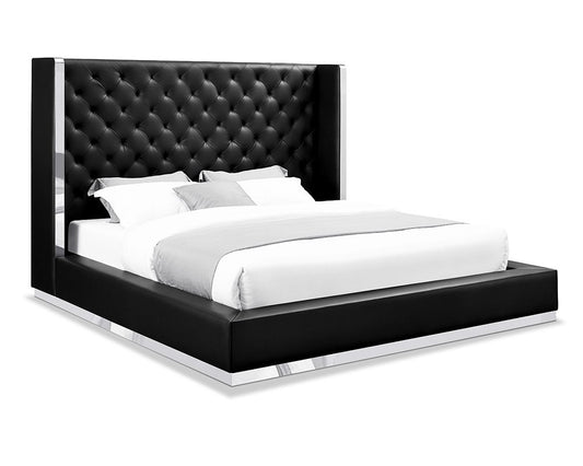 White Tufted Faux Leather Upholstered King Bed Frame