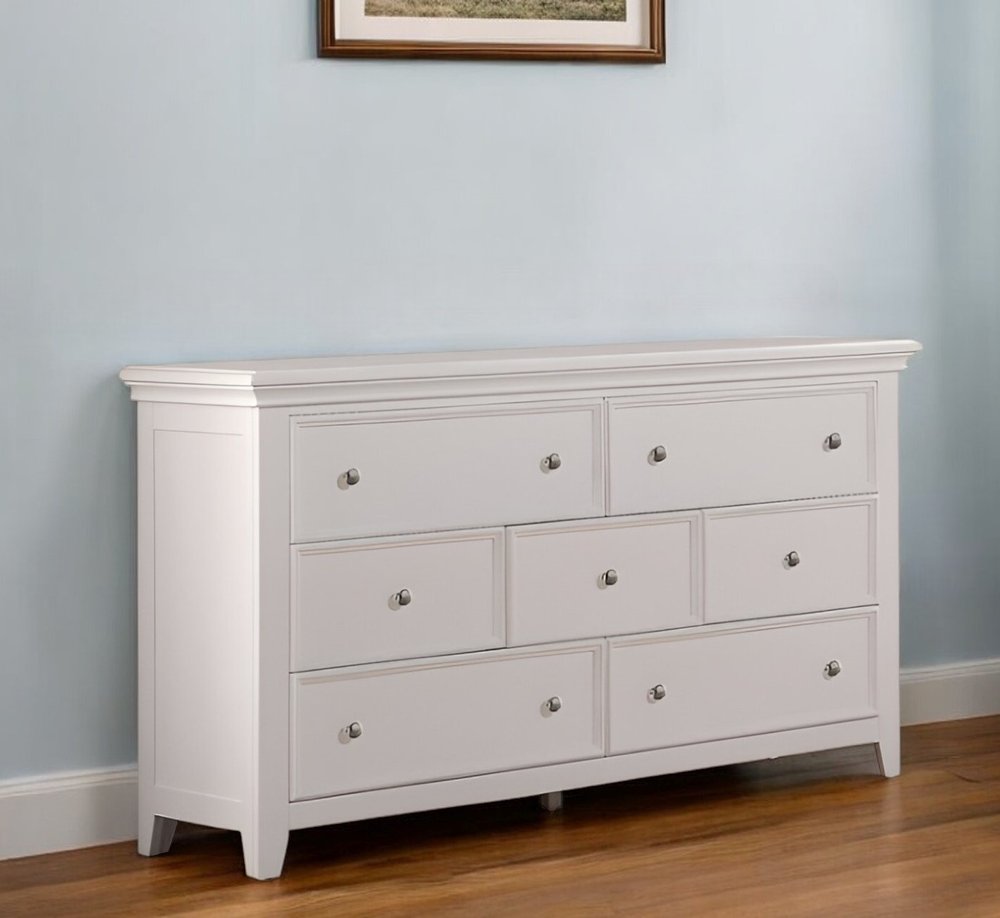 36" White Solid Wood Seven Drawer Dresser