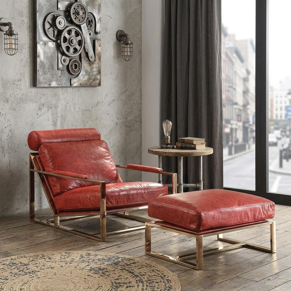 29" Red and Gold Top Grain Leather Arm Chair
