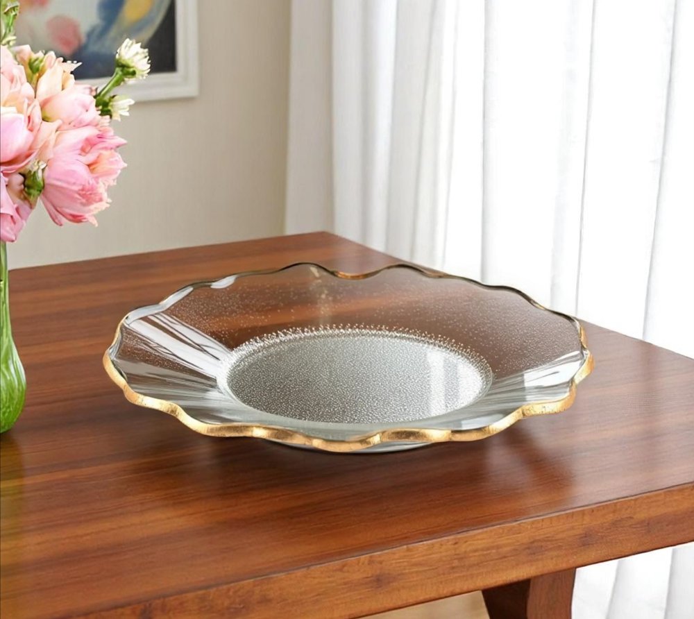 10" Clear And Gold Glass Platter