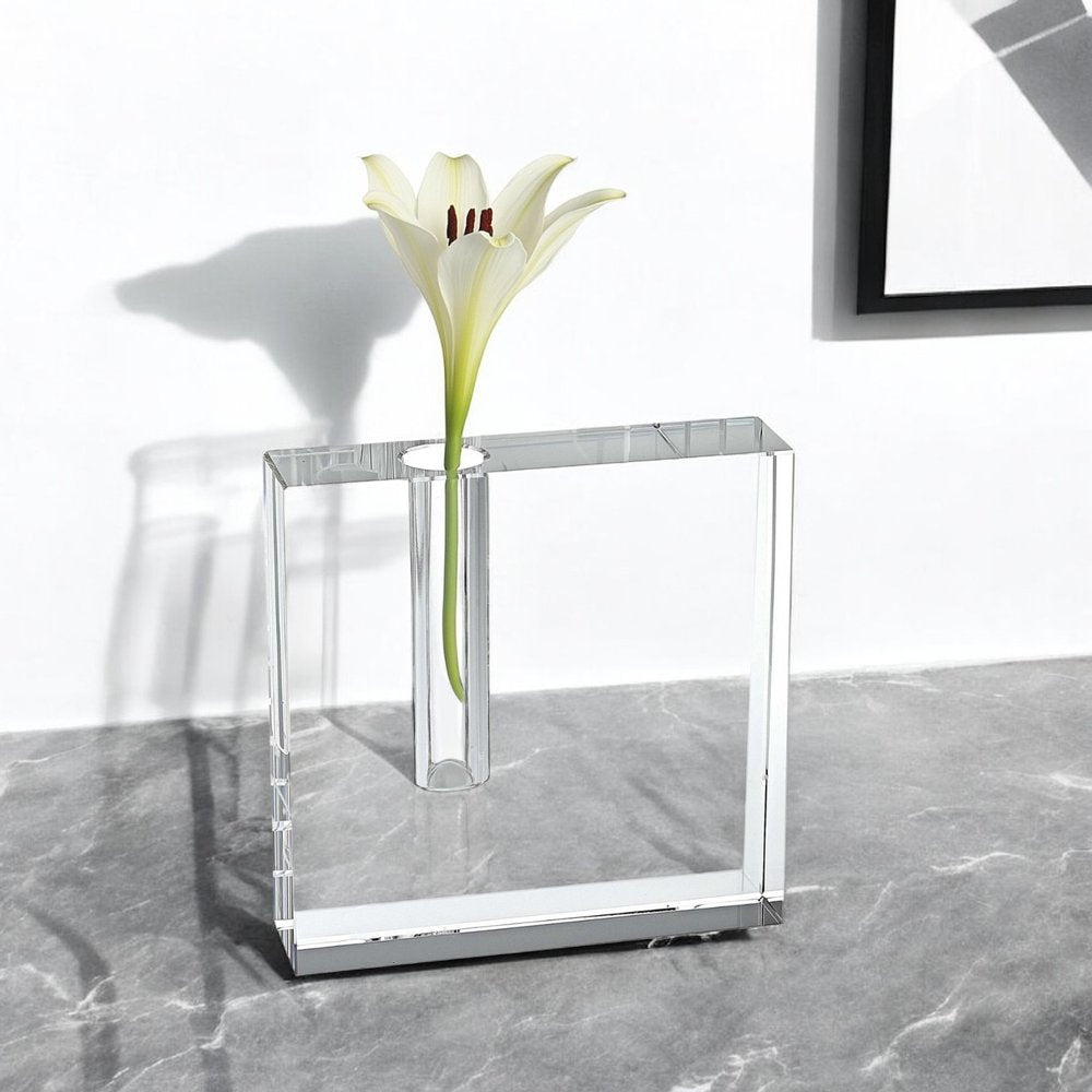 6" Clear Square Lead Free Crystal Bud Vase