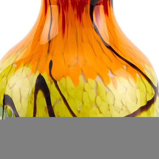 11" Black Blue Red And Yellow Abstract Urn Handblown Glass Table Vase