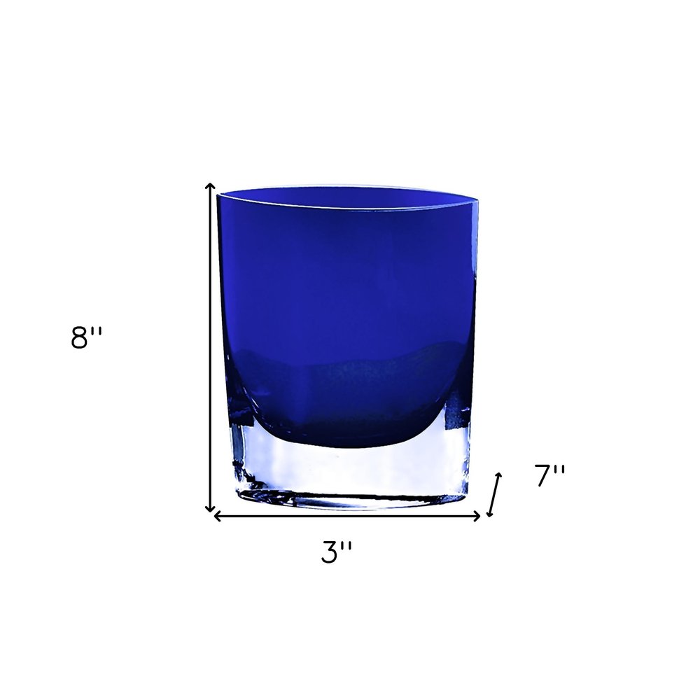 8" Cobalt And Clear Oval Lead Free Crystal Table Vase